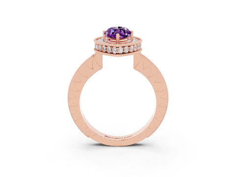 Rose gold Marquise Cut Halo Diamond Engagement Ring with Milgrain Pave Band and Four-Prong Setting_3