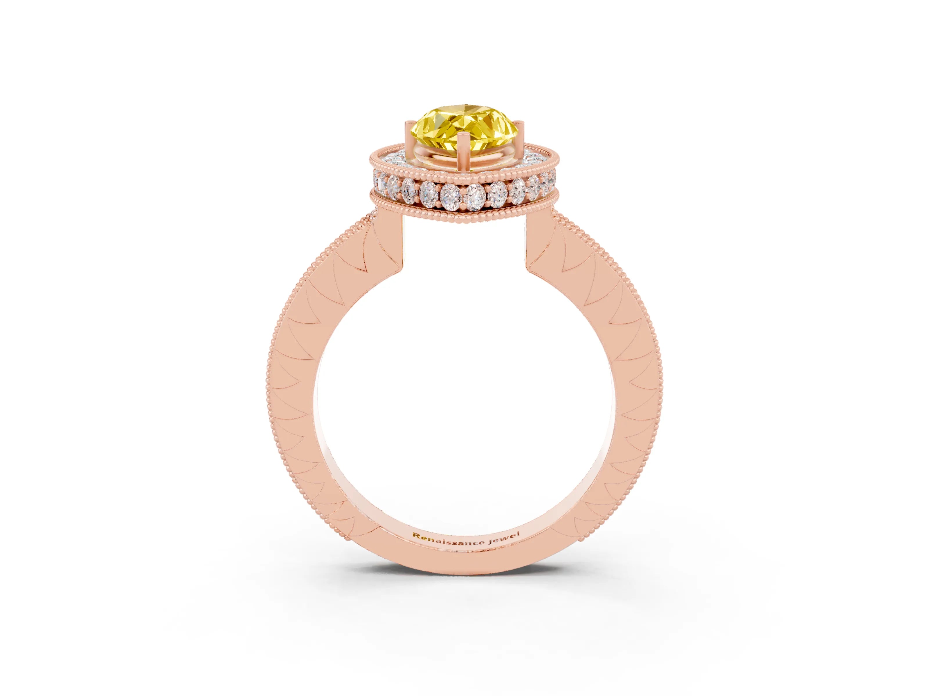 Rose gold Marquise Cut Halo Diamond Engagement Ring with Milgrain Pave Band and Four-Prong Setting_3