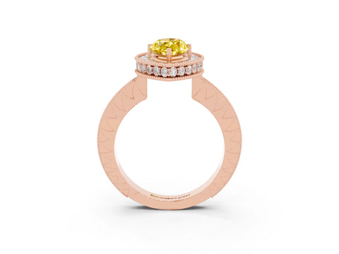 Rose gold Marquise Cut Halo Diamond Engagement Ring with Milgrain Pave Band and Four-Prong Setting_3