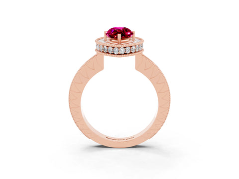 Rose gold Marquise Cut Halo Diamond Engagement Ring with Milgrain Pave Band and Four-Prong Setting_3