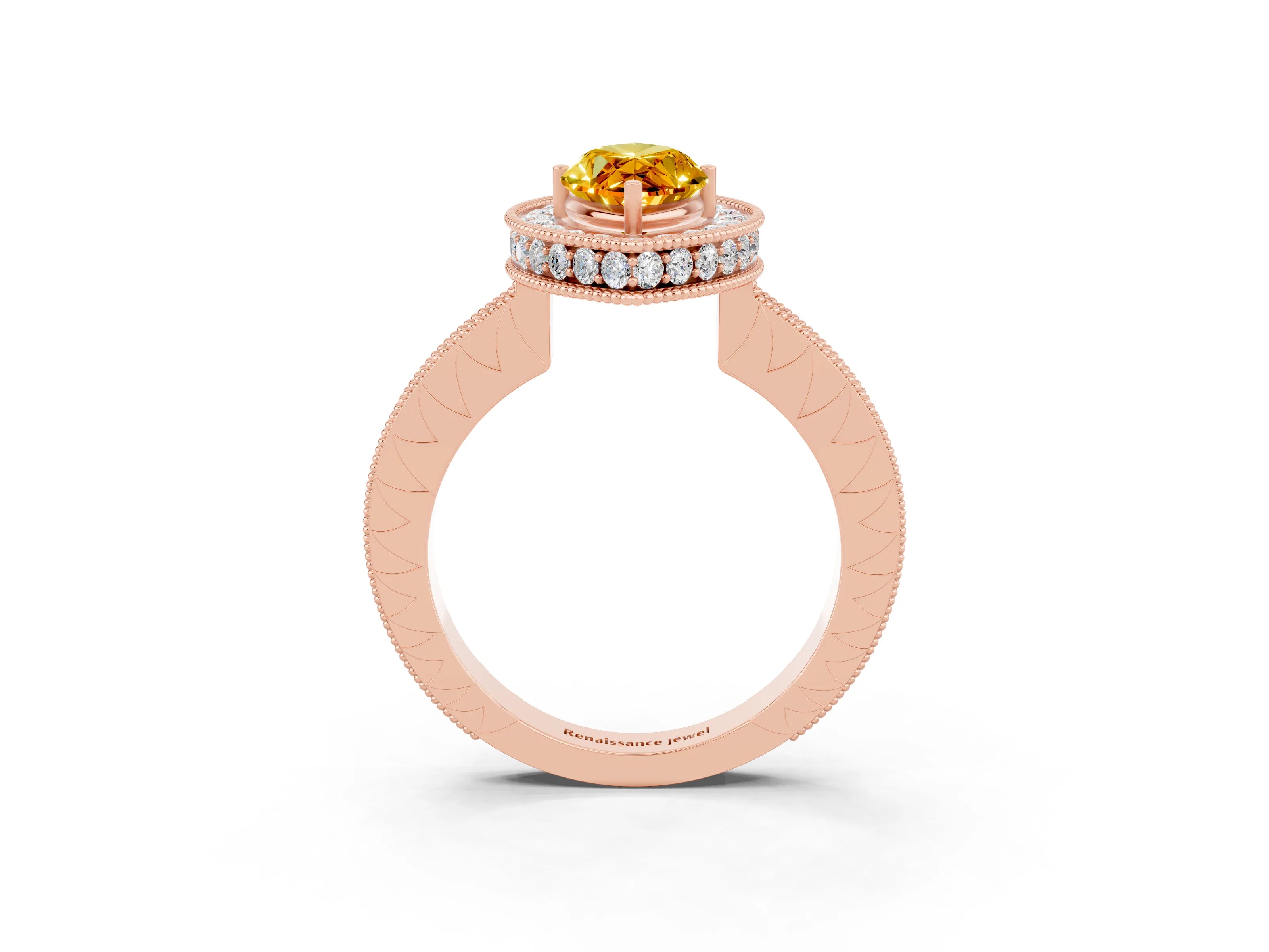 Rose gold Marquise Cut Halo Diamond Engagement Ring with Milgrain Pave Band and Four-Prong Setting_3