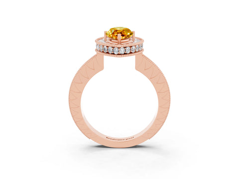 Rose gold Marquise Cut Halo Diamond Engagement Ring with Milgrain Pave Band and Four-Prong Setting_3