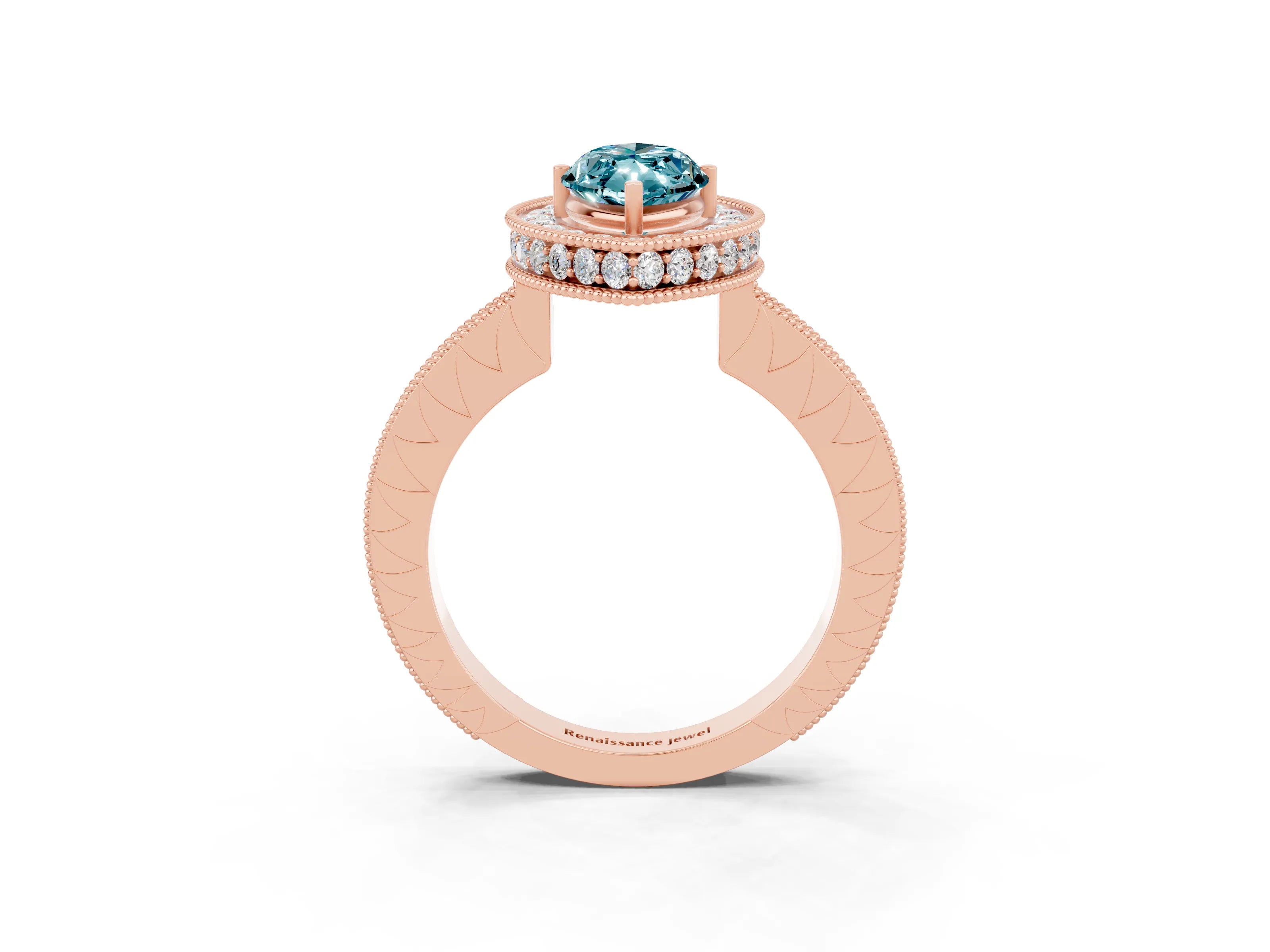 Rose gold Marquise Cut Halo Diamond Engagement Ring with Milgrain Pave Band and Four-Prong Setting_3
