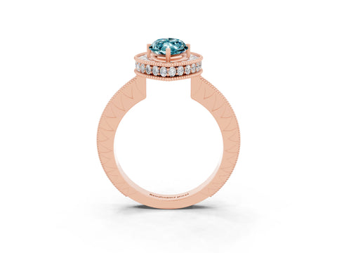 Rose gold Marquise Cut Halo Diamond Engagement Ring with Milgrain Pave Band and Four-Prong Setting_3