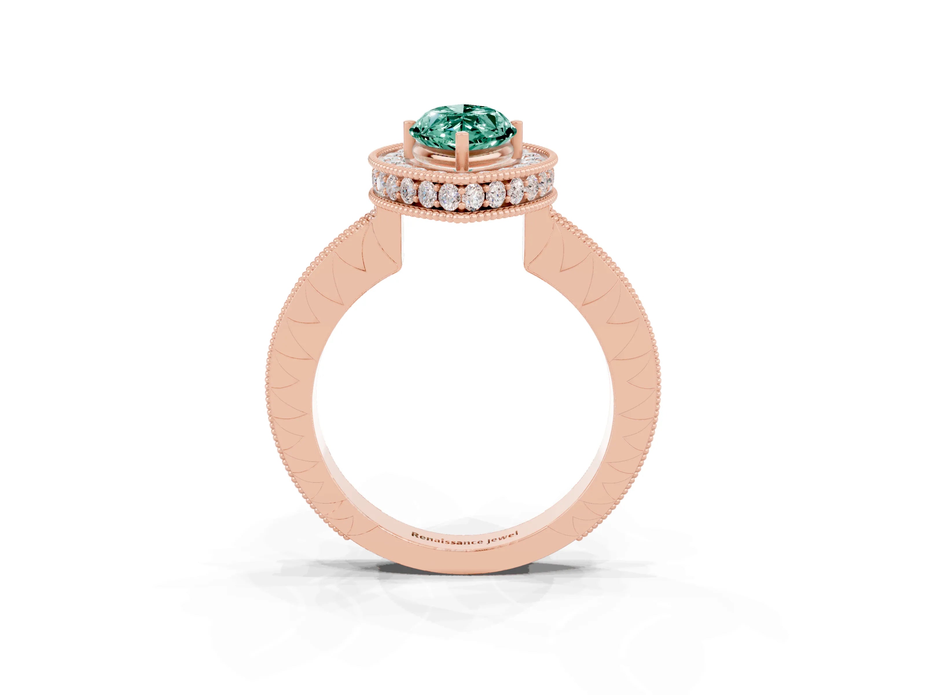 Rose gold Marquise Cut Halo Diamond Engagement Ring with Milgrain Pave Band and Four-Prong Setting_3