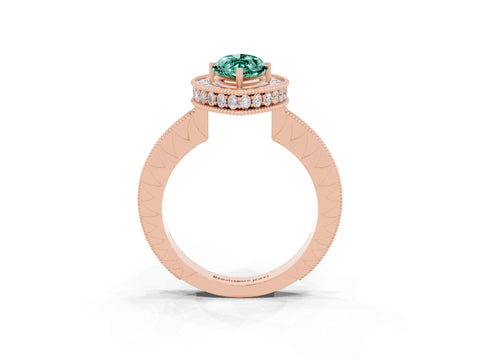 Rose gold Marquise Cut Halo Diamond Engagement Ring with Milgrain Pave Band and Four-Prong Setting_3