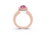 Rose gold Marquise Cut Halo Diamond Engagement Ring with Milgrain Pave Band and Four-Prong Setting_3