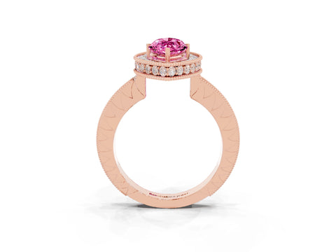 Rose gold Marquise Cut Halo Diamond Engagement Ring with Milgrain Pave Band and Four-Prong Setting_3