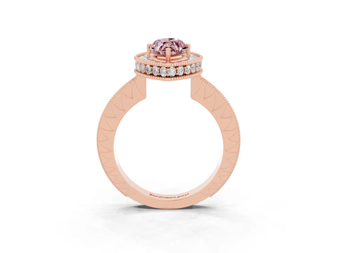Rose gold Marquise Cut Halo Diamond Engagement Ring with Milgrain Pave Band and Four-Prong Setting_3