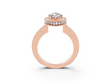 Rose gold Marquise Cut Halo Diamond Engagement Ring with Milgrain Pave Band and Four-Prong Setting_3