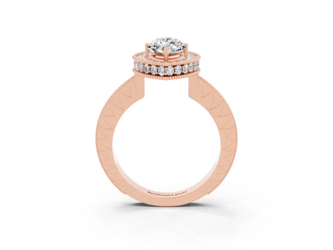 Rose gold Marquise Cut Halo Diamond Engagement Ring with Milgrain Pave Band and Four-Prong Setting_3