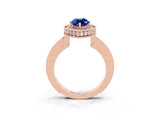 Rose gold Marquise Cut Halo Diamond Engagement Ring with Milgrain Pave Band and Four-Prong Setting_3