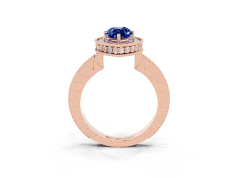 Rose gold Marquise Cut Halo Diamond Engagement Ring with Milgrain Pave Band and Four-Prong Setting_3