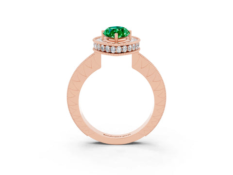 Rose gold Marquise Cut Halo Diamond Engagement Ring with Milgrain Pave Band and Four-Prong Setting_3