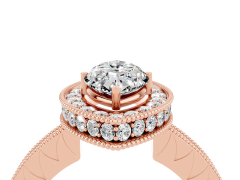 Rose gold Marquise Cut Halo Diamond Engagement Ring with Milgrain Pave Band and Four-Prong Setting_4