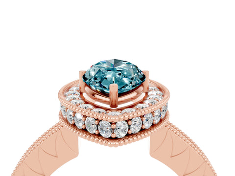 Rose gold Marquise Cut Halo Diamond Engagement Ring with Milgrain Pave Band and Four-Prong Setting_4