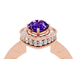 Rose gold Marquise Cut Halo Diamond Engagement Ring with Milgrain Pave Band and Four-Prong Setting_4
