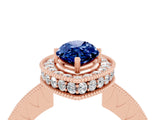 Rose gold Marquise Cut Halo Diamond Engagement Ring with Milgrain Pave Band and Four-Prong Setting_4