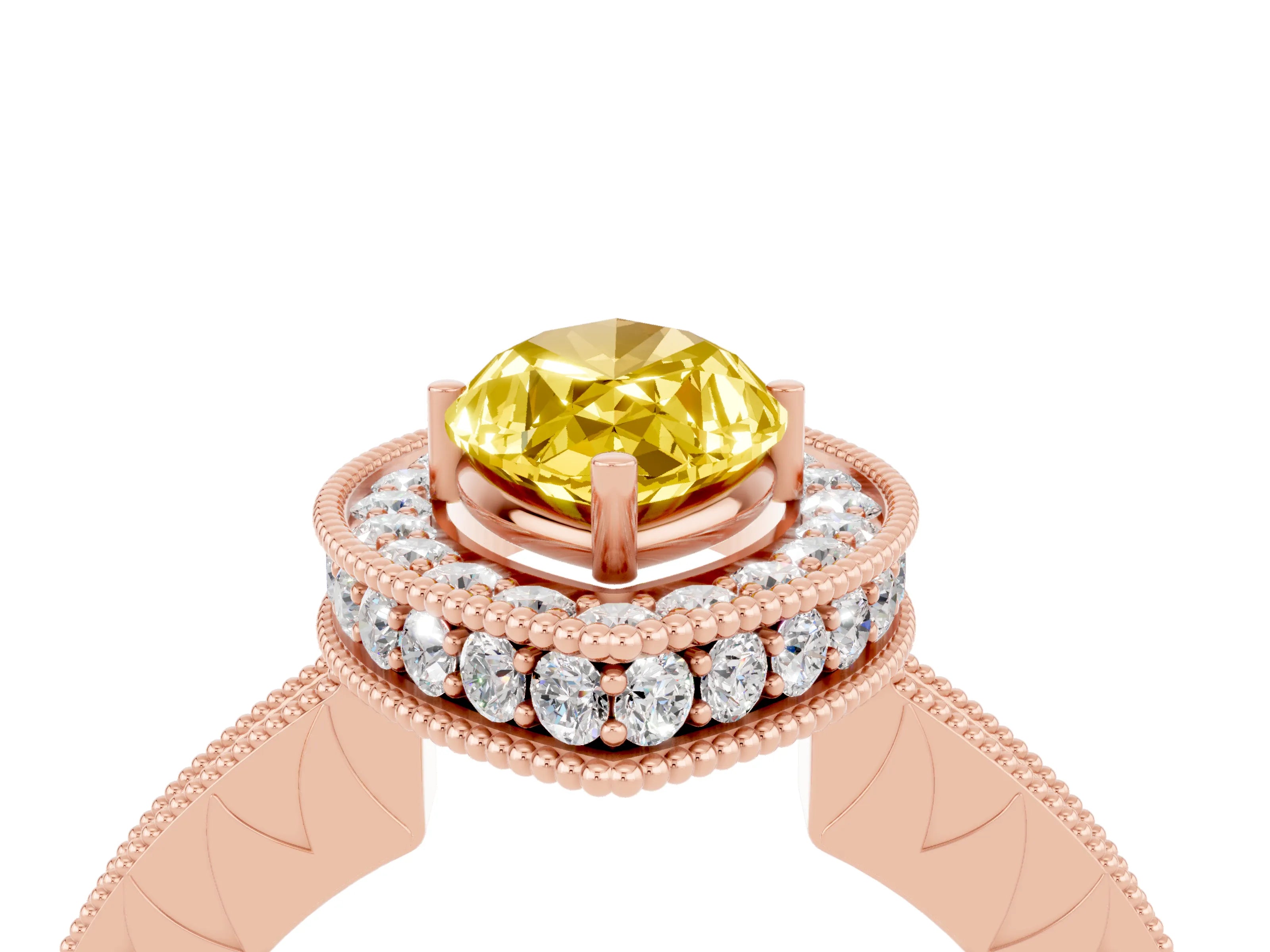 Rose gold Marquise Cut Halo Diamond Engagement Ring with Milgrain Pave Band and Four-Prong Setting_4