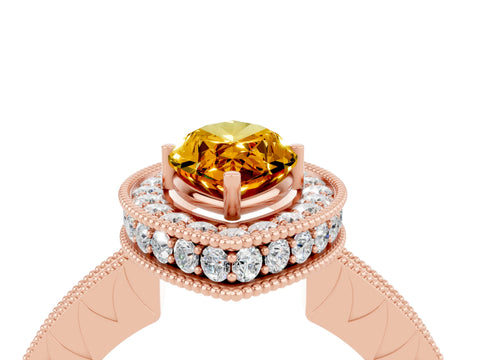 Rose gold Marquise Cut Halo Diamond Engagement Ring with Milgrain Pave Band and Four-Prong Setting_4