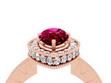 Rose gold Marquise Cut Halo Diamond Engagement Ring with Milgrain Pave Band and Four-Prong Setting_4