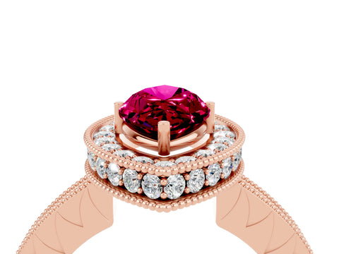 Rose gold Marquise Cut Halo Diamond Engagement Ring with Milgrain Pave Band and Four-Prong Setting_4