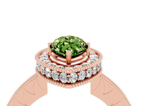 Rose gold Marquise Cut Halo Diamond Engagement Ring with Milgrain Pave Band and Four-Prong Setting_4
