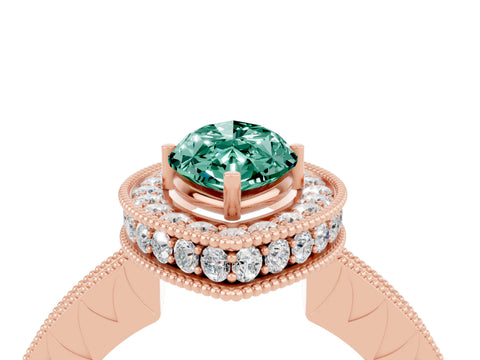 Rose gold Marquise Cut Halo Diamond Engagement Ring with Milgrain Pave Band and Four-Prong Setting_4
