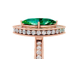 Rose gold Marquise Cut Halo Diamond Engagement Ring with Milgrain Pave Band and Four-Prong Setting_5