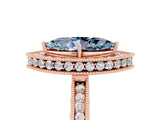 Rose gold Marquise Cut Halo Diamond Engagement Ring with Milgrain Pave Band and Four-Prong Setting_5