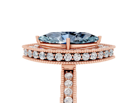 Rose gold Marquise Cut Halo Diamond Engagement Ring with Milgrain Pave Band and Four-Prong Setting_5