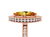 Rose gold Marquise Cut Halo Diamond Engagement Ring with Milgrain Pave Band and Four-Prong Setting_5