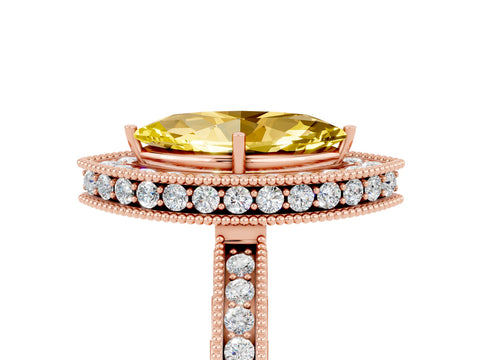 Rose gold Marquise Cut Halo Diamond Engagement Ring with Milgrain Pave Band and Four-Prong Setting_5