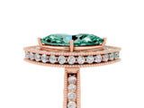 Rose gold Marquise Cut Halo Diamond Engagement Ring with Milgrain Pave Band and Four-Prong Setting_5