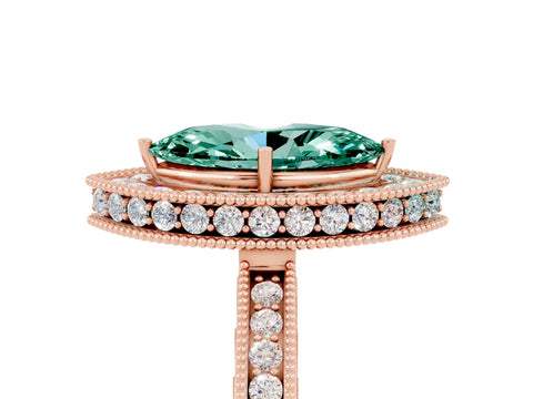 Rose gold Marquise Cut Halo Diamond Engagement Ring with Milgrain Pave Band and Four-Prong Setting_5