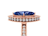 Rose gold Marquise Cut Halo Diamond Engagement Ring with Milgrain Pave Band and Four-Prong Setting_5