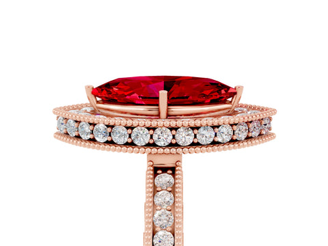 Rose gold Marquise Cut Halo Diamond Engagement Ring with Milgrain Pave Band and Four-Prong Setting_5