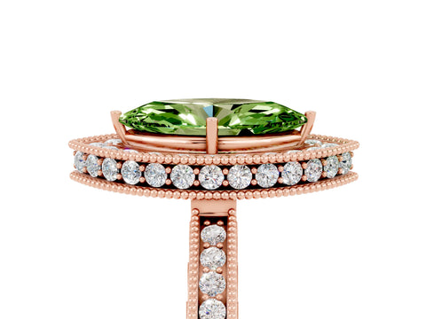 Rose gold Marquise Cut Halo Diamond Engagement Ring with Milgrain Pave Band and Four-Prong Setting_5