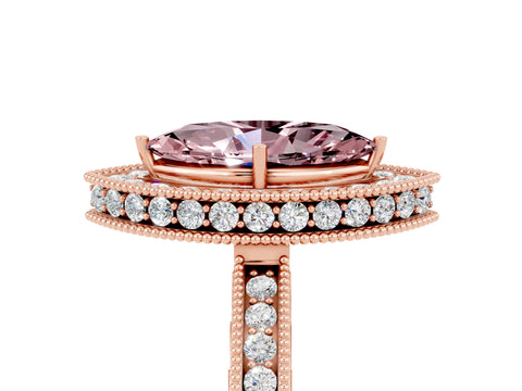 Rose gold Marquise Cut Halo Diamond Engagement Ring with Milgrain Pave Band and Four-Prong Setting_5