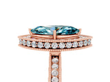 Rose gold Marquise Cut Halo Diamond Engagement Ring with Milgrain Pave Band and Four-Prong Setting_5