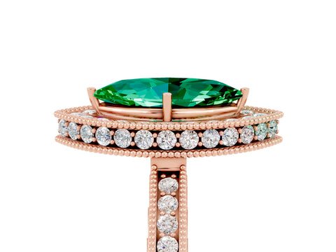 Rose gold Marquise Cut Halo Diamond Engagement Ring with Milgrain Pave Band and Four-Prong Setting_5
