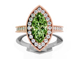 Rose gold Marquise Cut Halo Diamond Engagement Ring with Milgrain Pave Band and Four-Prong Setting