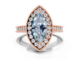 Rose gold Marquise Cut Halo Diamond Engagement Ring with Milgrain Pave Band and Four-Prong Setting