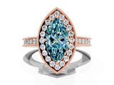Rose gold Marquise Cut Halo Diamond Engagement Ring with Milgrain Pave Band and Four-Prong Setting