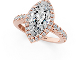 Rose gold Marquise Cut Halo Diamond Engagement Ring with Pave Band and Four-Prong Setting_42
