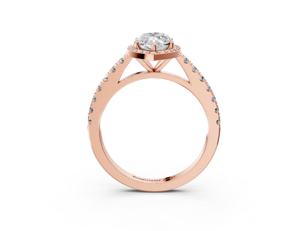 Rose gold Marquise Cut Halo Diamond Engagement Ring with Pave Band and Four-Prong Setting
