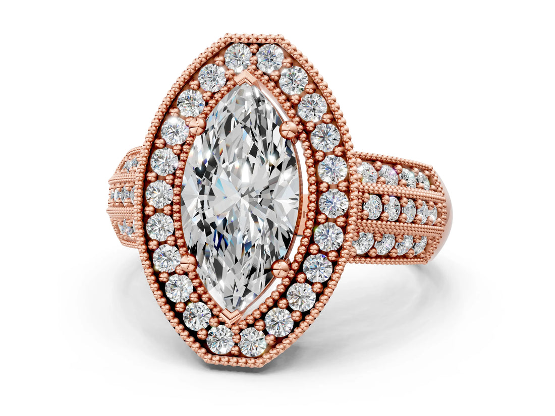 Rose gold Marquise Cut Halo Diamond Engagement Ring with Pave Split Shank and Four-Prong Setting_3