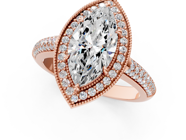 Rose gold Marquise Cut Halo Diamond Pave Band with Four-Prong Setting