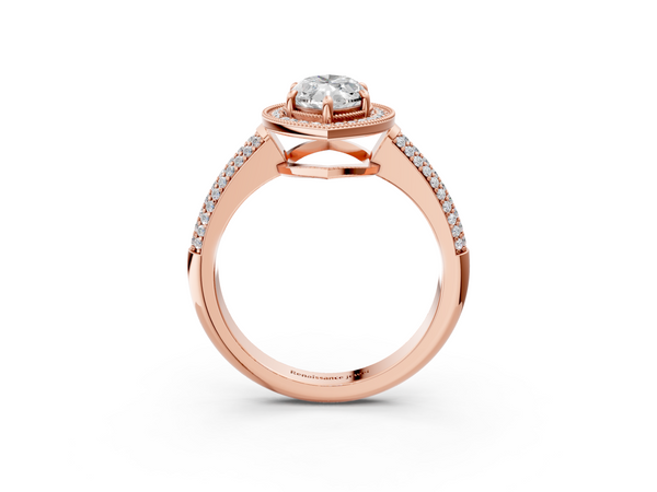 Rose gold Marquise Cut Halo Diamond Pave Band with Four-Prong Setting