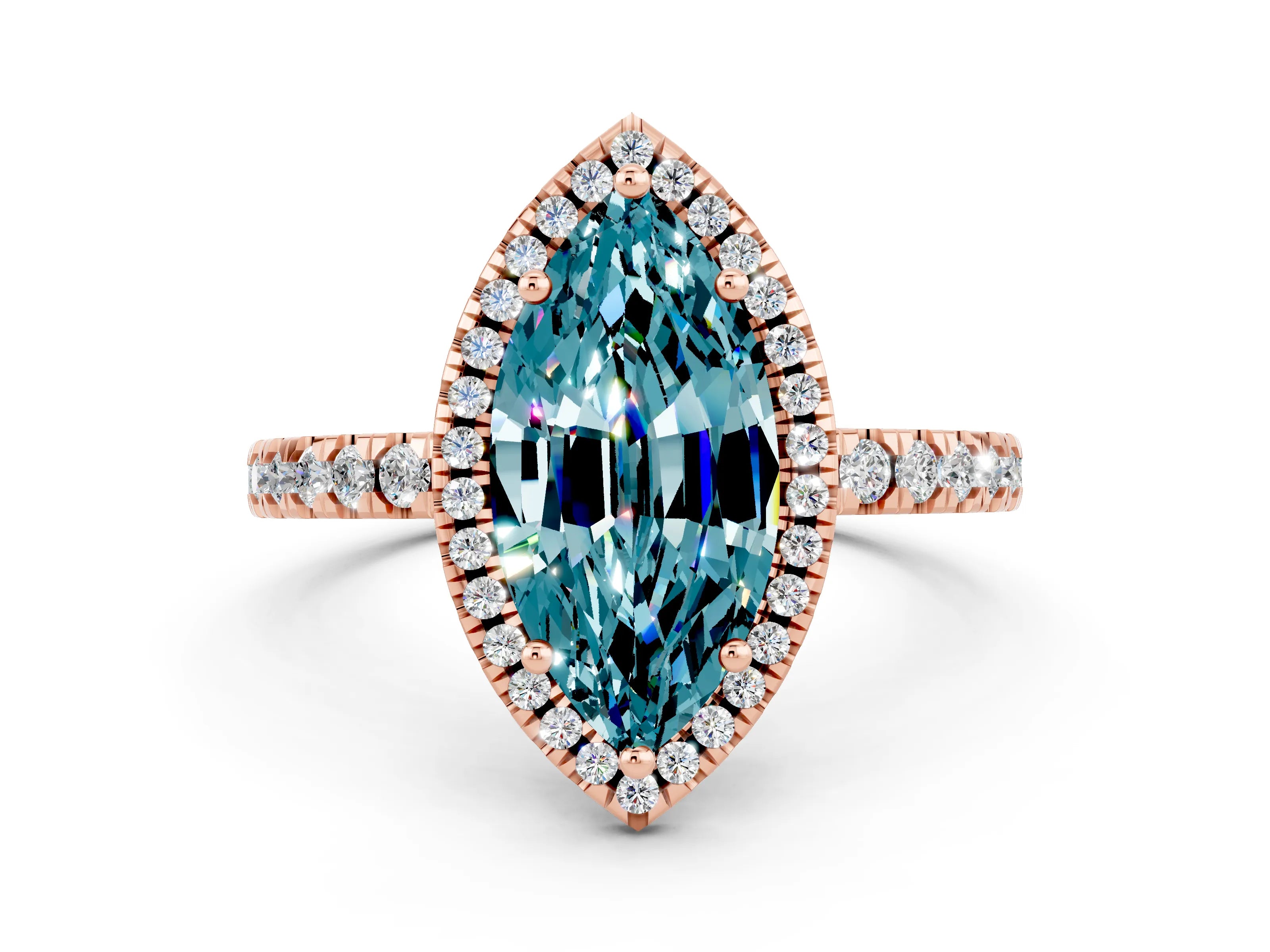 Rose gold Marquise Cut Halo Diamond Pave Band with Prong Setting